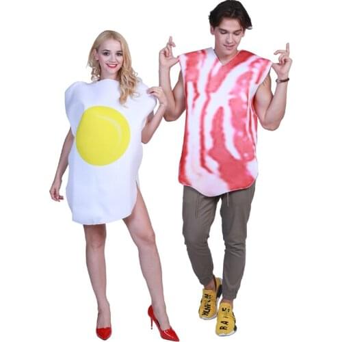 Adult women man bacon ham egg jelly toast bread costume food breakfast jumpsuit Halloween party cosplay costume 2pcs/set