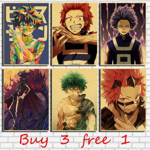 Japanese Anime My Hero Academia Retro poster Home decoration Retro Poster Painting Room Wall stickers Art Decor