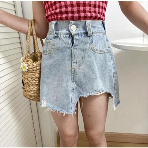 2021 Korean style girls denim holes skirt summer fashion girls skirt 4-9t B375