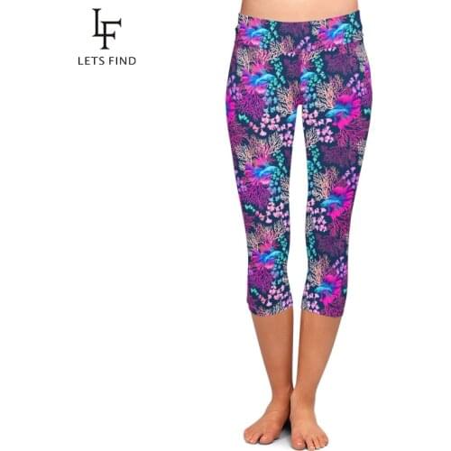LETSFIND Summer High Quaility 3D Rainbow Fish Printing Women Capri Leggings High Waist Plus Size Soft Fitness Mid-Calf Leggings