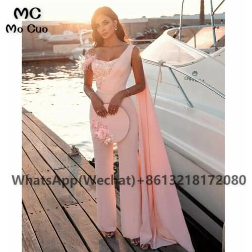 2021 Chic Jumpsuit Prom Dresses Pants One Shoulder Celebrity Dress Appliques Feather Sweetheart Prom Dress for women