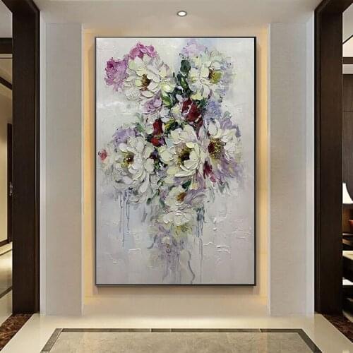 100% Handpainted UnFramed Modern Retro Flowers Are Around Abstract Oil Painting Wall Art Home Decor Wall Pictures Large Size