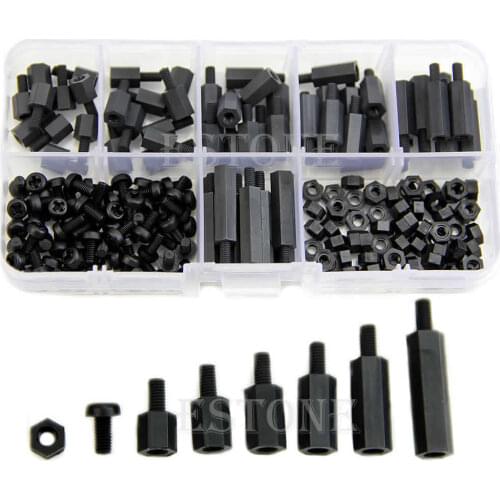 180pcs M3 Nylon Black Hex M-F Spacers/ Screws/ Nuts Assorted Kit, Standoff New