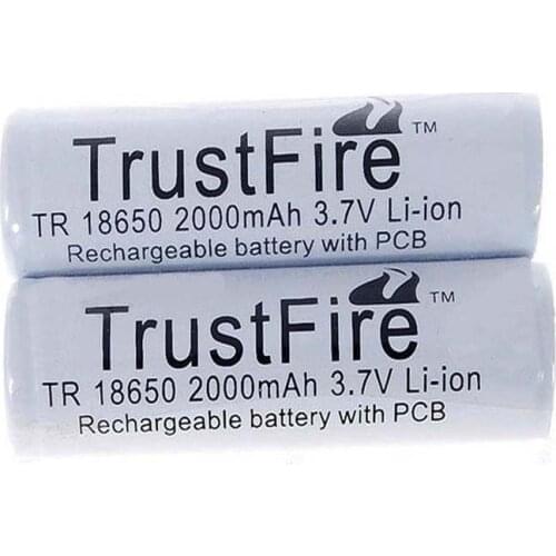 2pcs/lot TrustFire Protected TR 18650 2000mAh 3.7V Rechargeable Lithium Battery with PCB Power Source For LED Flashlights