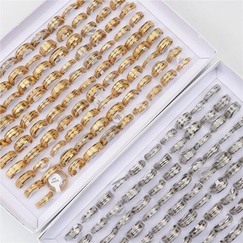 30pcs/lot Fashion Stainless Steel Frosted Couple Silver Gold Color Rings For Women Men Lovers Wedding Jewelry Engagement Gifts