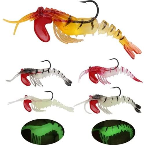 5 Segment Shrimp Lures Metal Jig on Sea Fishing with Luminous Prawns Soft Baits Fishing Lures Perch 13g 9cm Sea Bass Shrimp Bait
