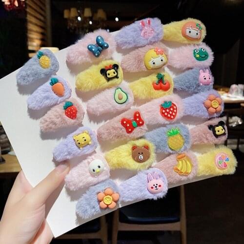 5Pcs/Set New Girls Cute Cartoon Soft Plush Hairpins Kids Sweet Hair Clips Headband Barrettes Kids Fashion Hair Accessories