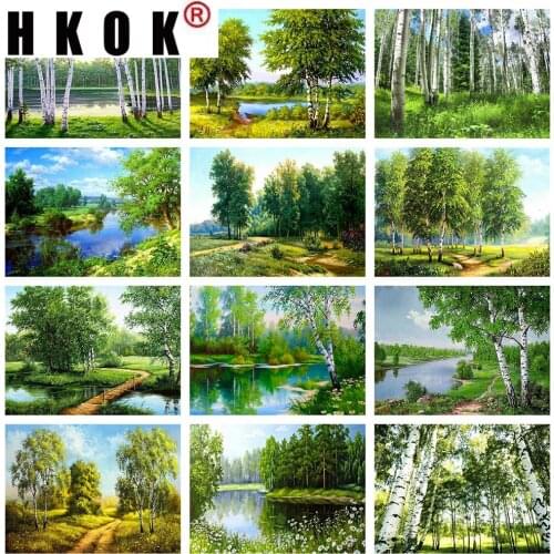 HKOK 5D DIY Diamond Embroidery Sale Landscape Cross Stitch Mosaic Trees Full Square Diamond Painting Kit Needlework Crafts Decor