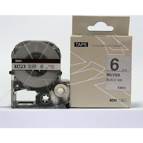 Free shipping 3 pcs/lot black on matte silver SM6XC 6mm label tape KINGJIM LC tape cartridge for Tepra Labelworks label printer