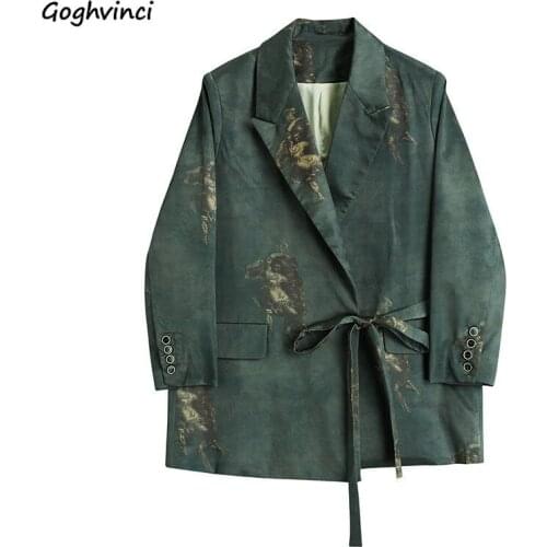 Blazers Women Spring Lace Notched Print Korean Style Design Fashion Loose Leisure Female Streetwear Vintage Clothing Retro Chic