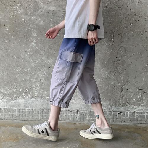 Gradient Color Cropped Trousers Loose Casual Footwear Men’s Pocket Overalls Fashion Tide Summer Breathable Sports Pants Oversize