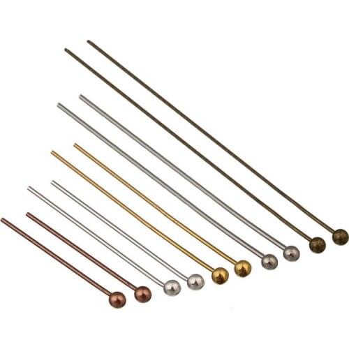 LOULEUR 200pcs/lot Ball Head Pins For Diy Jewelry Making Gold Red Copper Silver Color 20 25 30 40 50 mm Head Pins Findings
