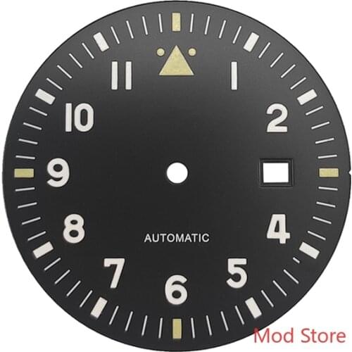 HQ 35.5mm Black Green Pilots Watch Sterile Dial Spitfire Style For Miyota8215 DG2813 ETA2824/2836 Mov't Super Green Luminous