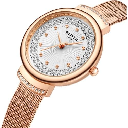 Fashion Luxury Ladies Quartz Watch Crystal Stainless Steel Rose Gold Mesh Strap Diamond Watch For Women Wristwatch Reloj Dama