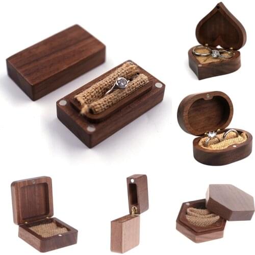 1Pc Wood Engagement Ring Bearer Box Rustic Bride & Groom Wedding Ring Box Pillow Square/Round Gift Wooden Jewelry Box