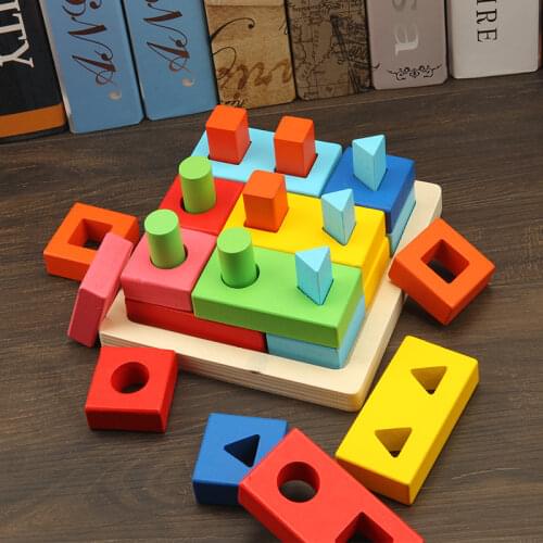 Wooden three-dimensional geometric shape matching set of pillars young intellectual building blocks baby toys for kids gift