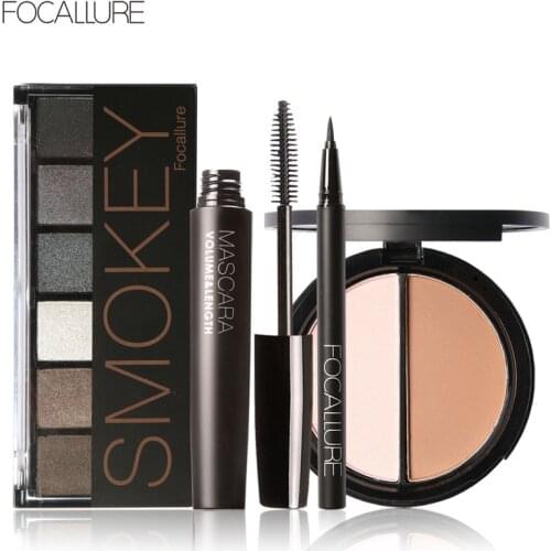 FOCALLURE 6 Warm Nude Eyeshadow Palette Black Volume Mascara Eyeliner Pen Double Colors Bronzer Highlighter Powder Makeup Kit