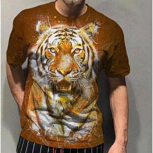 Mens Animal 3D Printed Retro Pattern O Neck Short Sleeve T-Shirt Pullover Tops For Casual Loose Male Shirts Streetwear