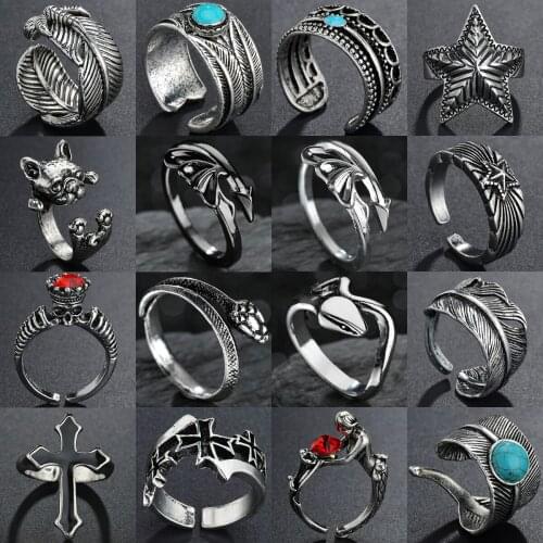 Gothic Metal Finger Jewelry Vintage Black Big Cross Rings For Women Men Punk Antique Silvery Black Adjustable Party Gift
