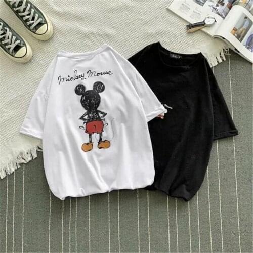 Mickey Mouse Short sleeve T Shirt Cotton Disney Cartoon White O-Neck Tee Tops Summer Casual T-shirt Men/Women Harajuku Clothes