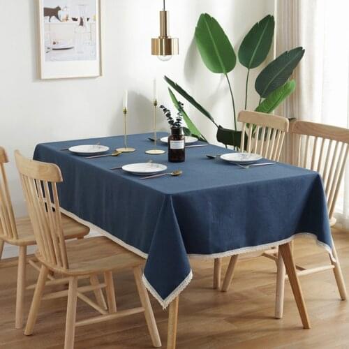 INS Nordic Solid Color Waterproof Tablecloth With Lace Cotton Linen Thick Rectangular Wedding Dining Table Cover Tea Table Cloth