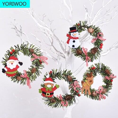 Santa Claus Artificial Christmas Flowers Wreath Door Hanging Garland Merry Christmas Decoration For Home 2021 Xmas Tree Ornament