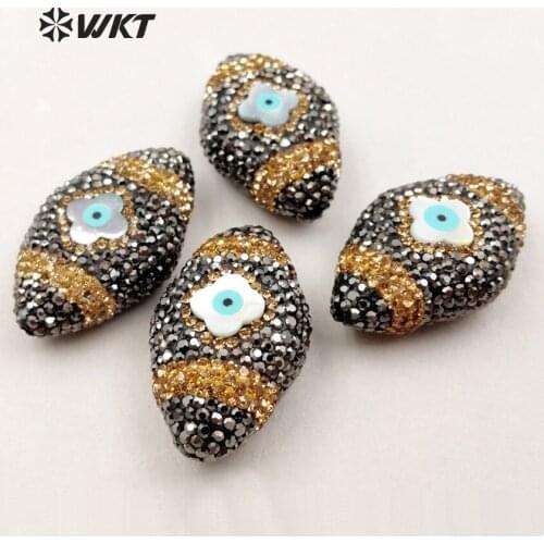 JF189 New Design Rhinestone Beads With Flower Shape Litter Shell Decoration Rhinestone Eyes Shape Beads Jewelry Design 40*18mm