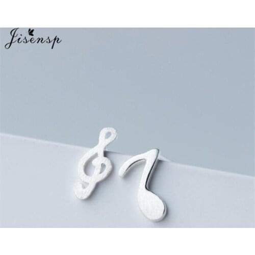 Jisensp Korean Fashion 925 Sterling Silver Earrings Delicate Music Note Shape Ear Stud for Women Charm Earring Jewelry Gift