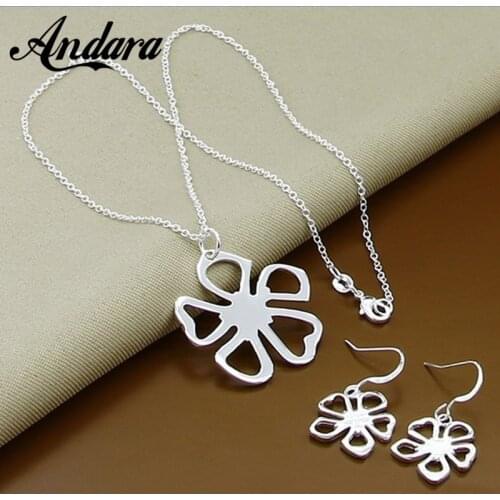 Hot Sale Jewelry Sets 925 Sterling Silver Plant Flower Pendant Necklace/Earrings For Women Fine Jewelry