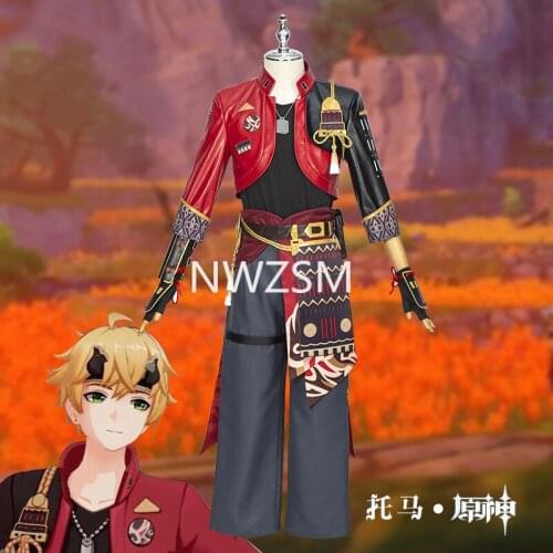 Game Genshin Impact Tohma Cosplay Costume Tohma Cosplay Genshin Impact Costume for Man Halloween Carnival Uniform Outfit Wigs
