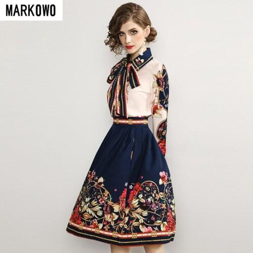 MARKOWO Desinger Brand 2020 New lady temperament commuting printed ribbon lapel skirt office women suit