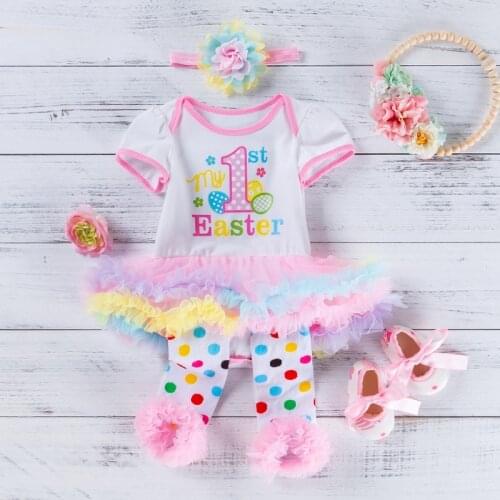 My First Easter Baby Girls Clothes Set Fashion Party Birthday Princess Girl Clothes Set 4pcs Kids Spring Summer Girls Clothing