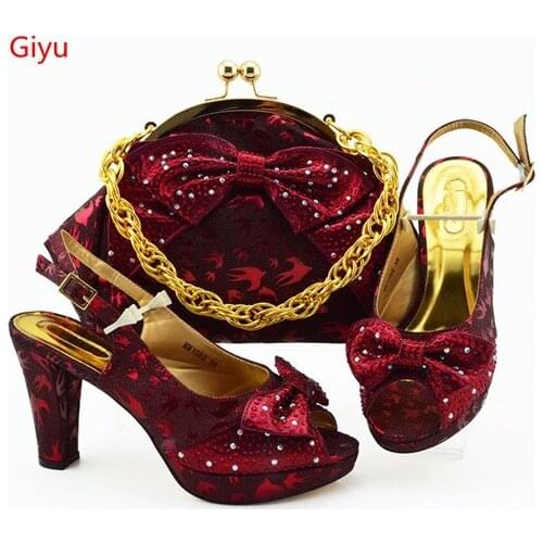 Doershow Italian Shoe and Bag Set New 2019 Women Shoes and Bag Set In Italy wine Color Italian Shoes with Matching Bags!KO1-17