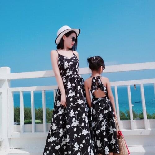 2020 new Sexy Backless Long A Line Dress Mother Daughter Family Outfits Matching Clothing Slim Summer Dress Mom Daughter Clothes