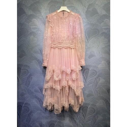 New Luxury Beading Pearl Fashion Asymmetrical Dress Full Sleeves Elegant Birthday Wedding Party Long Dresses Clothes One Piece