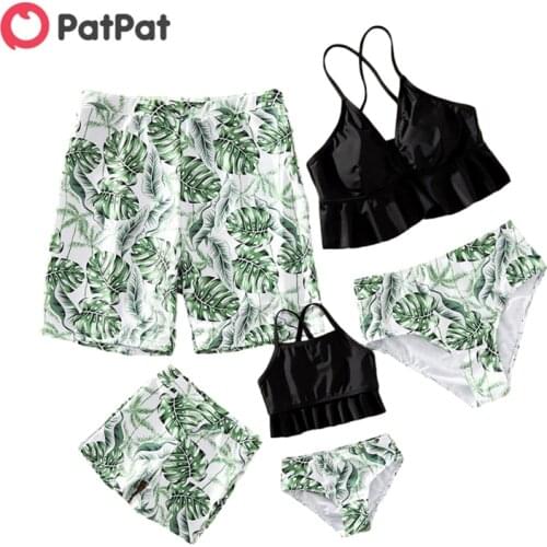 PatPat 2021 New Summer Green Leaf Family Matching Swimsuits Family Look Sea and Beach Clothing