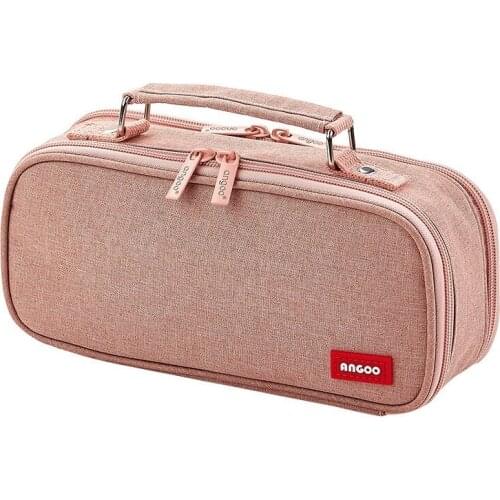 ANGOO Pencil Case Canvas Double Layer Large Capacity Kawaii School Supplies Makeup Bag Pen Box Student Stationery