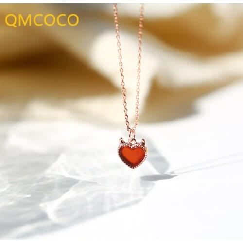925 Silver 2021 New Trend Design Small Devil Red Heart-Shape Pendant Necklace Delicate Fashion Women Jewelry Collarbone Chain