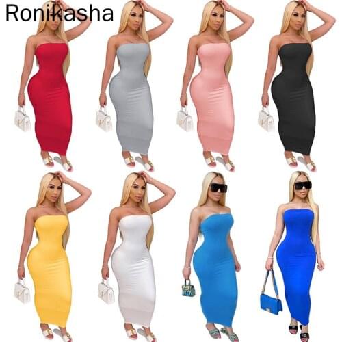 Ronikasha Womens Dresses Sexy Casual Bodycon Tube Top Strapless Club Party Maxi Dress
