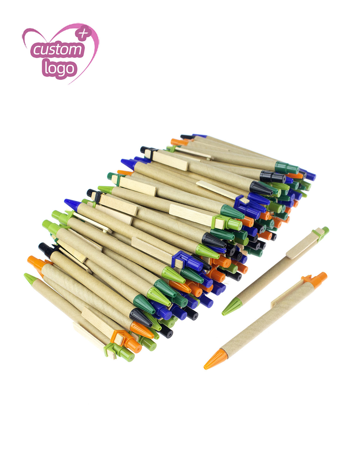 Lot 50pcs Wooden Clip Eco Paper Ball Pen,Green Concept Environmental Friendly Ballpoint,Customized Promotion Logo Gift