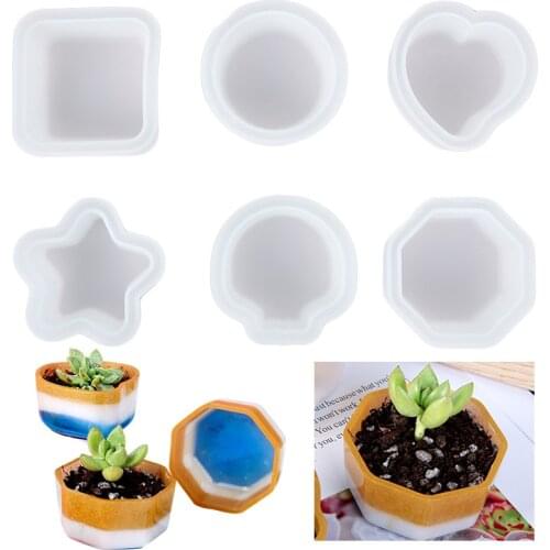 Plant Flower Pot Silicone Mold Shell Octagon Shapes DIY Crystal Mirror Dish Bowl Storage Pots Molds For Epoxy Resin Making