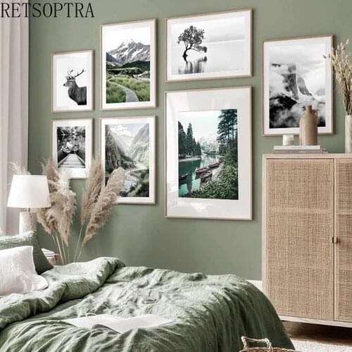 Nordic Scandinavian Travel Landscape Canvas Painting Wall Art Picture Mountain Boat Grass Poster Print Natural View Room Decor