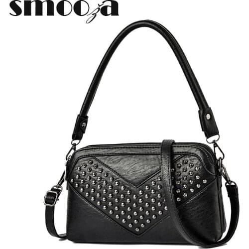 SMOOZA Women Shoulder Bags Mini Square Womens Crossbody Bag For Women 2021 Fashion Rivet Shoulder Bag Retro Female Handbags