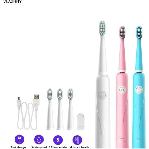Sonic Electric Toothbrush Smart Tooth Brush Ultrasonic Automatic Toothbrush USB Fast Rechargeable Adult Waterproof,4 Brush Free