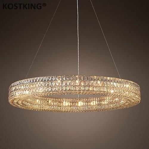 KOSTLING Modern Crystal Chandelier Lustre K9 Cristal LED Round Light Ring Crystal Hanging Lamp for Living Room Indoor Lamp