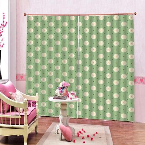Modern Style Pastoral Daisy Green DotS Curtain For Living room Bedroom Polyester Fabric Blackout Window Drapes Home Decor Sets