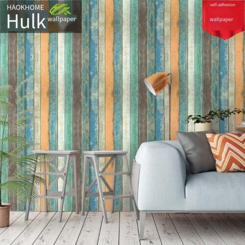Mediterranean vertical striped self-adhesive wood wallpaper retro nostalgic plank living room background wall sticker wall decor