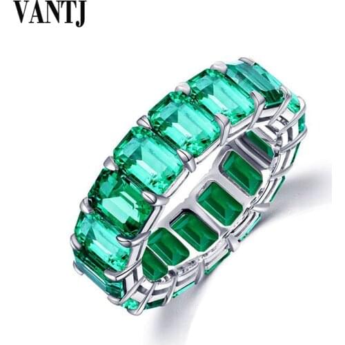 VANTJ Elegant Real 10K Gold Rings Sterling Lab Grown Emerald 7.26ct Created Gemstone Moissanite for Women Party Wedding Gift