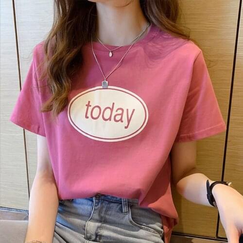 Short-sleeved t-shirt womens 2021 early spring new Korean version of loose printed round neck top half-sleeved t-shirt with inn