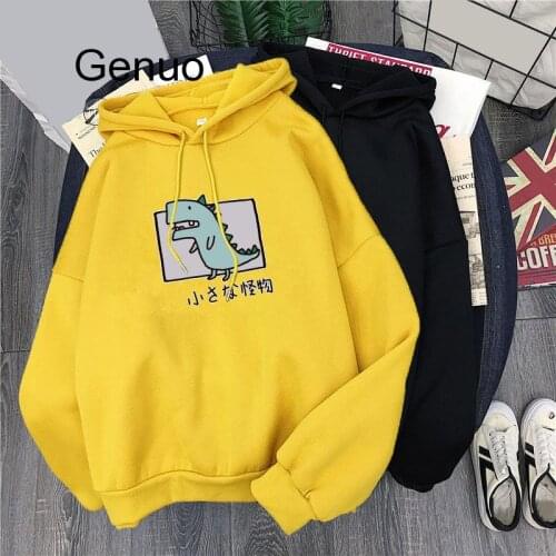 Spring Autumn Harajuku Womens Sweatshirt Hooded Long Sleeve Hoodies Women Dinosaur Printed Fleece Hoody Pullover Sweat Femme